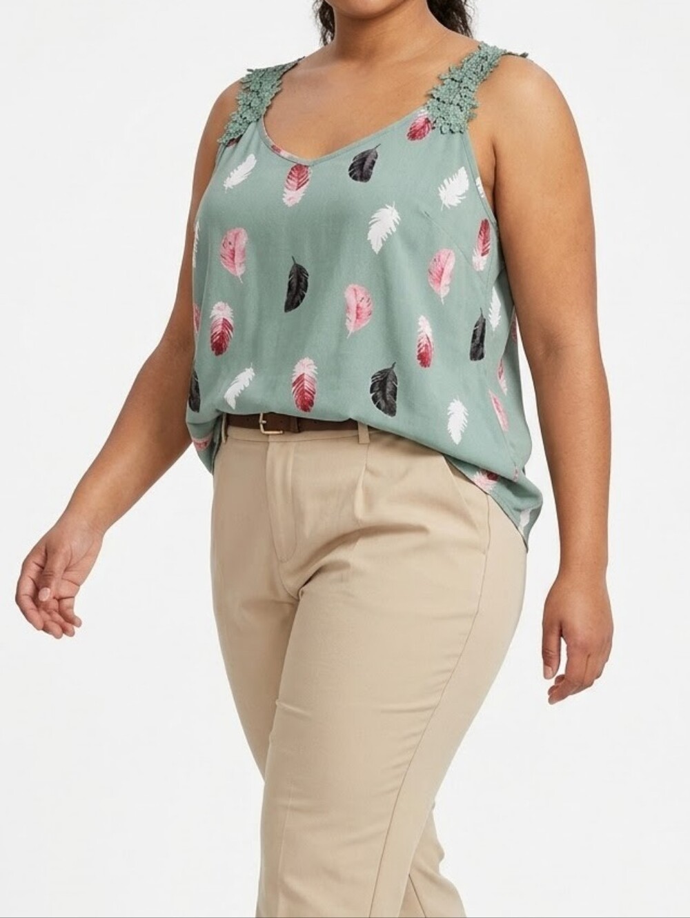 SHEIN Curve Feather Print Tank Top – Size 1XL